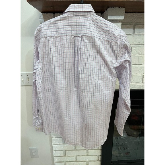 Izod Long Sleeve Button Down Men's Medium Purple White Check Cotton Shirt - Picture 4 of 6